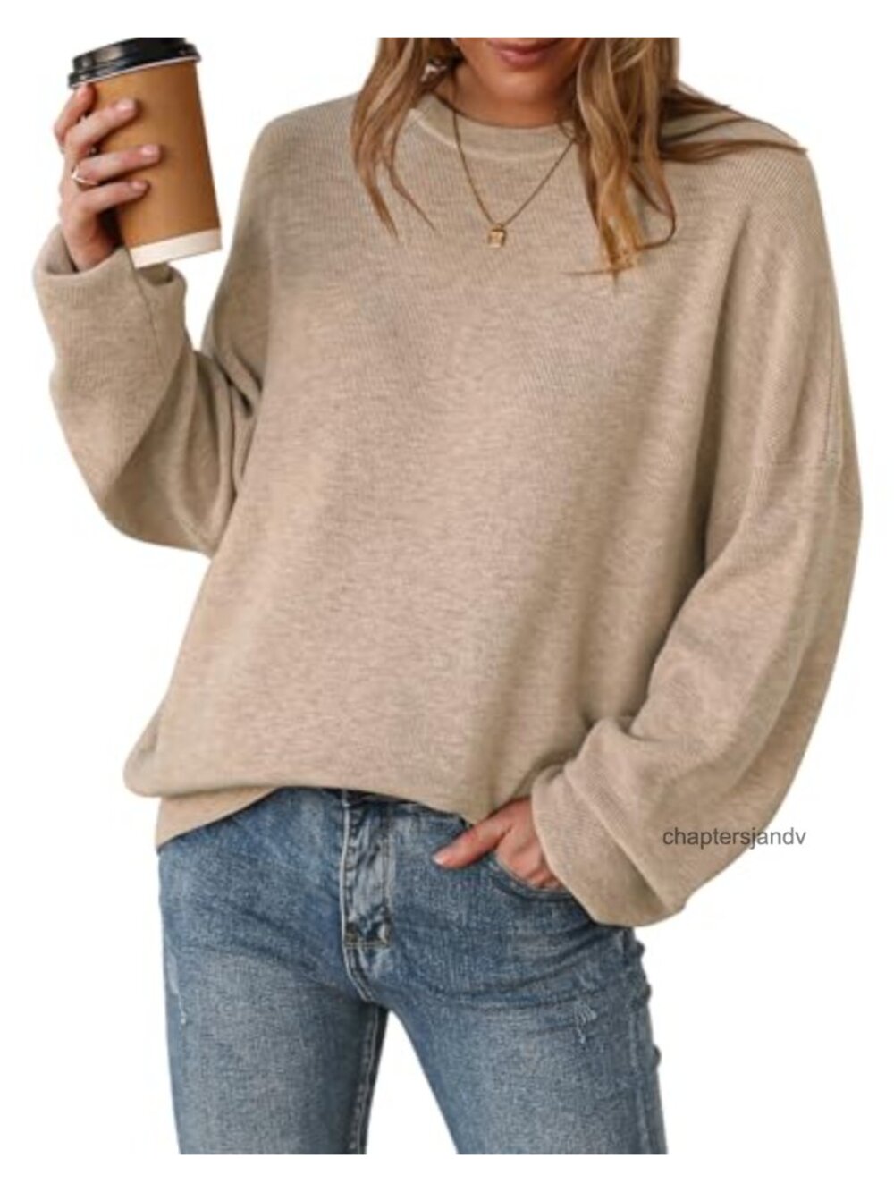 Wool Blend Oversized Crewneck Pullover Sweater Ribbed Knit